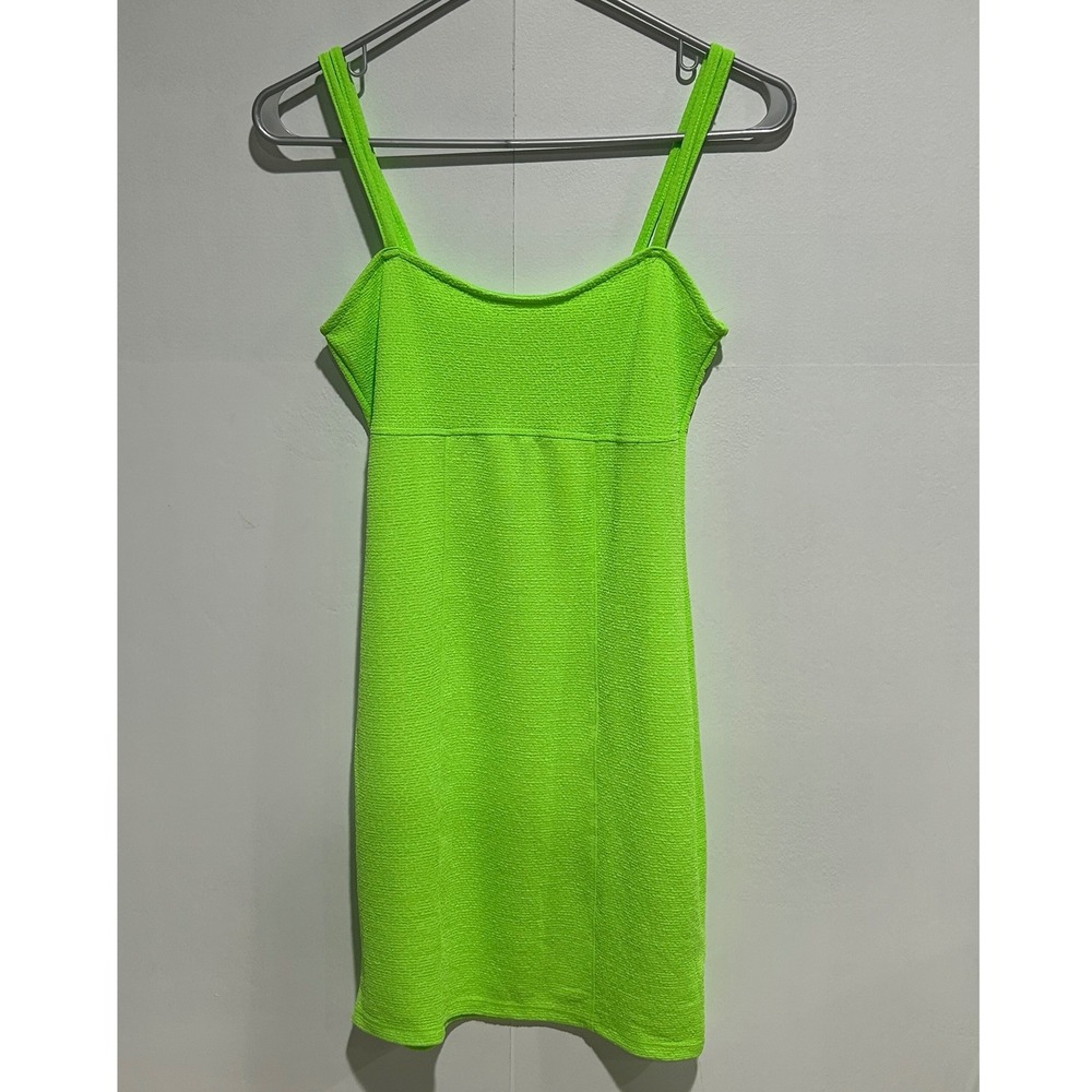 Mini Bodycon Neon Green Dress Women Small Textured Homecoming Party Clubwear